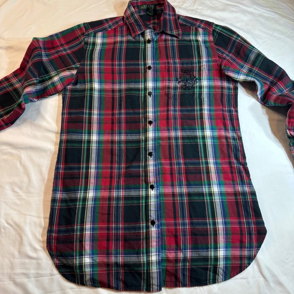 Lauren Ralph Lauren Plaid Shirt Crest Logo Women's Size XS Long Sleeve Button Up - Picture 2 of 7